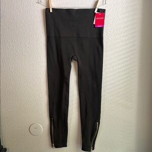 Spanx Olive Green Leggings with Gold Zipper NWT
